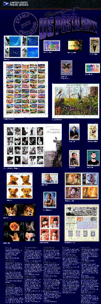 U.S. Postal Service, Stamp 2002 Program fold out of stamp images.