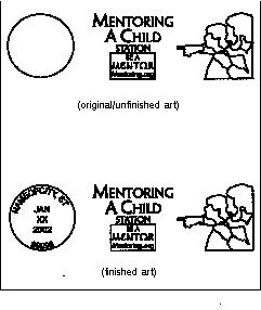Mentoring a Child station: original/unfinished art, and Mentoring a Child station: finished art.