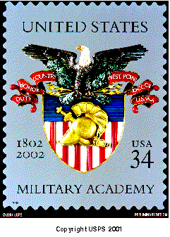Stamp Announcement 02-06:  United States Military Academy Commemorative Stamp, Copyright USPS 2001.