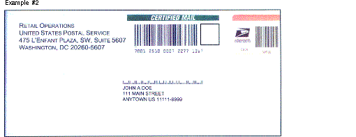 Example 2 - PS Form 3800, Certified Mail Receipt (placement of certified mail labels).