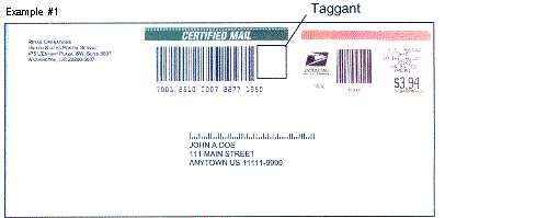 Example 1 - PS Form 3800, Certified Mail Receipt (placement of certified mail labels).