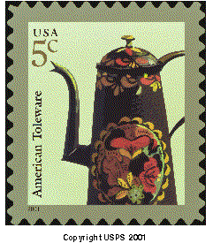 Stamp Announcement 02-09: American Toleware Definitive Stamp, copyright USPS 2002.