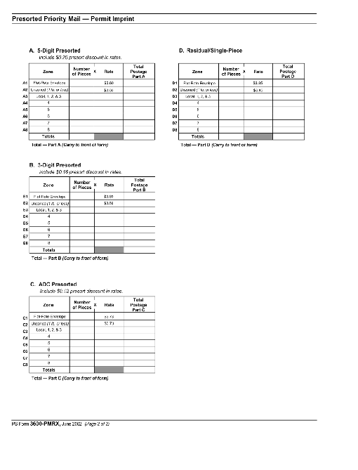 ps form 3600-pmrx, June 200 (pg. 2 of 2), postage statement - presorted priority mail permit imprint