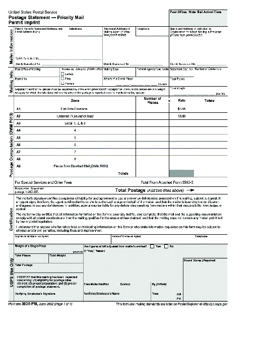 ps form 3600-pm, June 2002 (pg. 1 of 1), postage statement - priority mail permit imprint