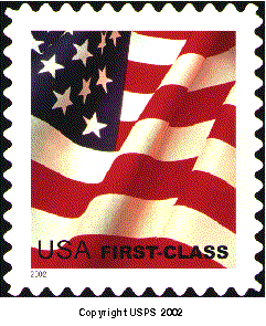 Stamp Announcement 02-12: U.S. flag Nondenominated Definitive Stamp, copyright USPS 2002.