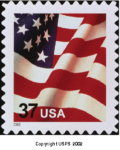 Stamp Announcement 02-11: U.S. flag Definitive Stamp, copyright USPS 2002.