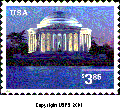 Stamp Announcement 02-23: Jerrerson Memorial Priority Mail Stamp, copyright USPS 2001.