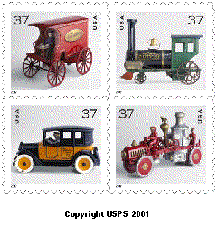 Stamp Announcement 02-26: Antique Toys Definitive Stamp, copyright USPS 2001.