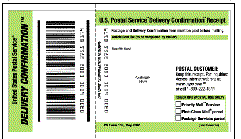 PS Form 152, May 2002:  US Postal Service Delivery Confirmation Receipt.