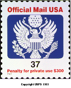Stamp Announcement 02-31: Official Mail Definitive Stamp, copyright USPS 1983.