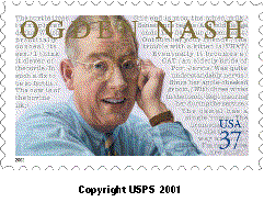 Stamp Announcement 02-30: Ogden Nash commemorative Stamp, copyright USPS 2001.