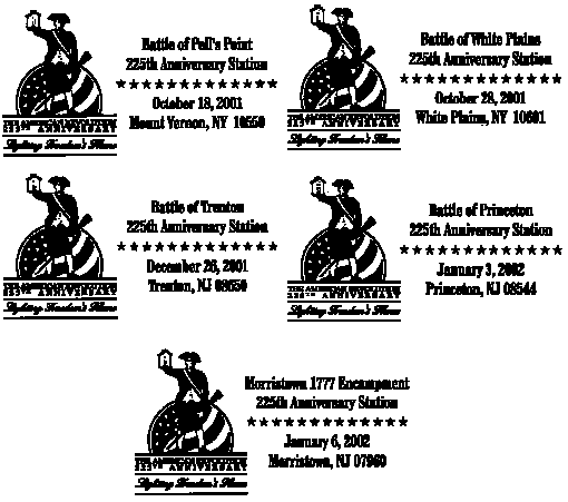 225th anniversary of the American Revolution pictorial cancellations.