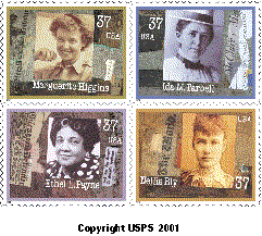 Stamp Announcement 02-34: Women in Journalism Commemorative Stamps, copyright USPS 2001.