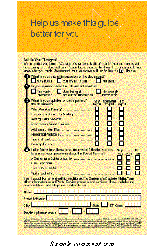 Sample comment card located on the back cover of the new DMM 100.
