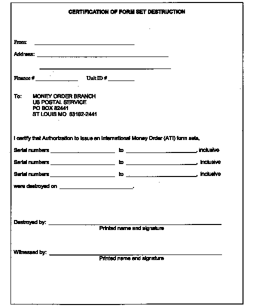 Certification of Form Set Destruction(form)