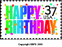 Stamp Announcement 02-46:  Happy Birthday Commemorative Stamp, copyright USPS 2000.