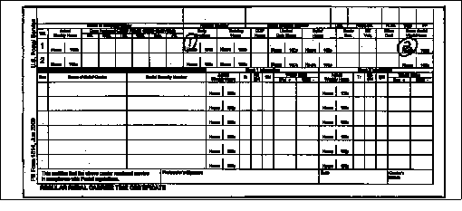 PS Form 1314, June 2000. Regular Rural Carrier Time Certificate.