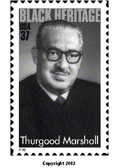 Stamp Announcement 02-48:  Thurgood Marshall commemorative stamp, copyright 2002.
