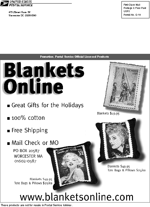 Back Cover - Promotion. Blankets online. Great gifts for the holidays. Visit www.blanketsonline.com.