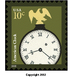 Stamp Announcement 02-518:  American Clock definitive stamp, copyright 2002.