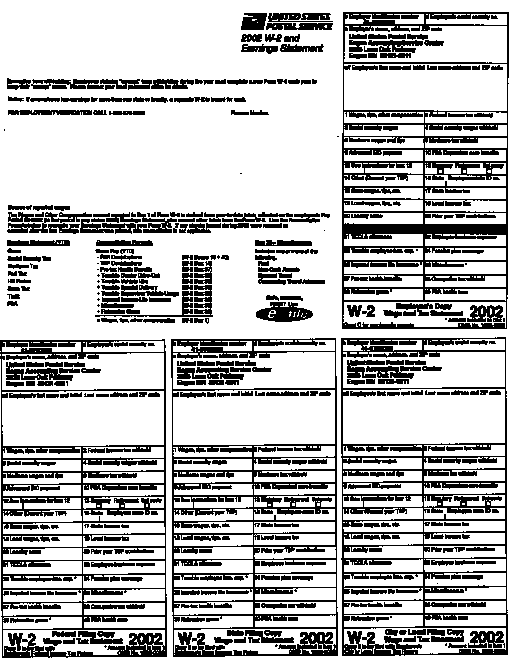 US Postal Service 2002 W-2 and Earnings Statement.