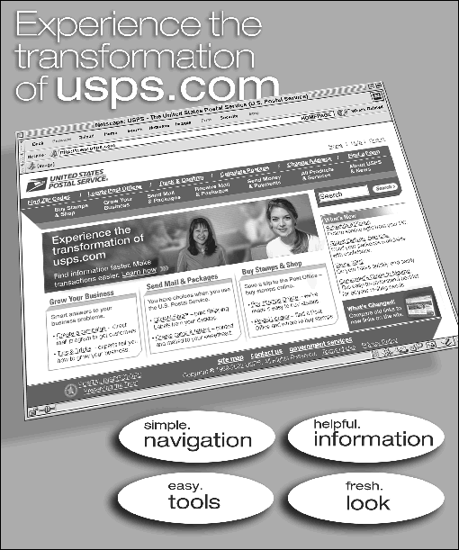 Front Cover - experience the transformation of usps.com. simple navigation, helpful information, easy tools, and fresh look