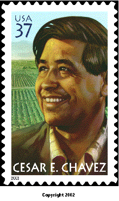 stamp announcement 03-11: Cesar E. Chavez commemorative stamp, copyright 2002.
