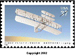 stamp announcement 03-13: first flight commemorative stamp, copyright 2002.