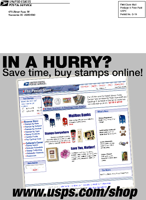 back cover:  in a hurry? save time, buy stamps online. visit www.usps.com/shop.