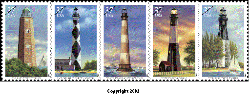 stamp announcement 03-16: southeastern lighthouses commemorative stamps. copyright 2002.