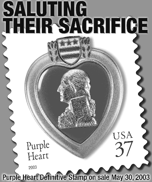 front cover - saluting their sacrifice. purple heart definitive stamp on sale may 30, 2003.