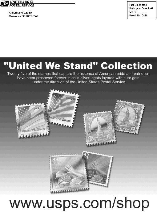 back cover:  united we stand collection of twenty five stamps. visit www.usps.com/shop.