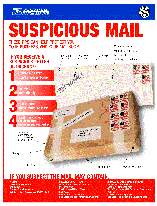 suspicious mail. these tips can help protect you, your business, and your mailroom. a d-link is provided.