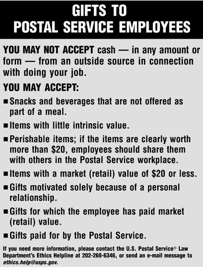 gifts to postal service employees. a d-link is provided.