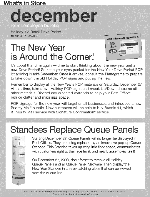 December Retail Employee Bulletin. Access the retail intranet site at http://retail.usps.gov.