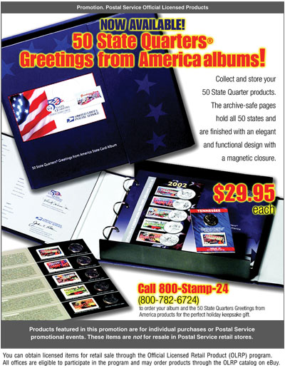 Promotion - now available 50 state quarters - Greetings from America albums. Call 800-782-6724 to order your album.
