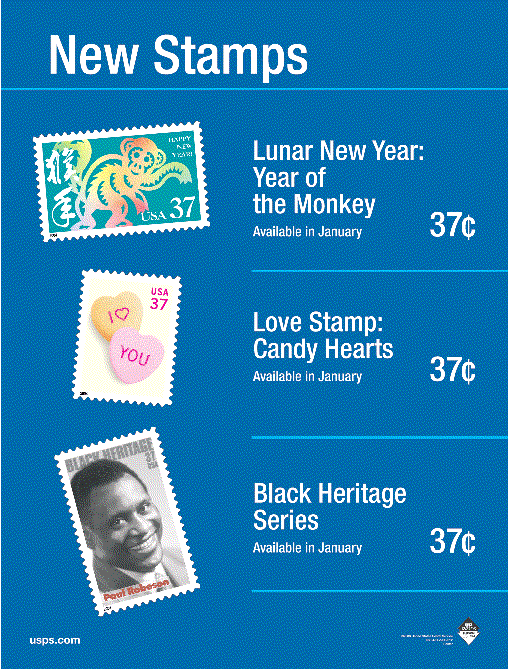 new stamps. lunar new year, love stamp, black heritage series. visit usps.com.