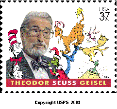 Stamp Announcement 04-01:  Theodor Seuss Geisel Commemorative Stamp. Copyright usps 2003.