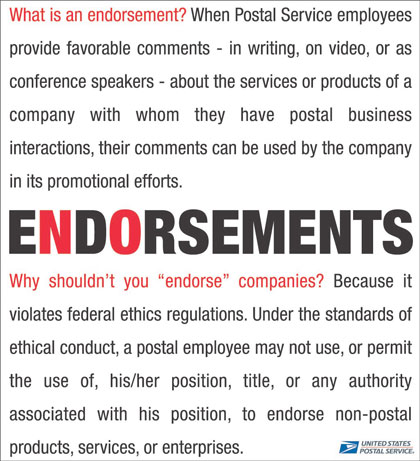 Endorsements. What is an endorsement? Why shouldn't you endorse companies? A D-link is provided.