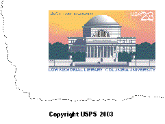 Stamp Announcement 04-04:  Columbia University stamped card. Copyright USPS 2003.