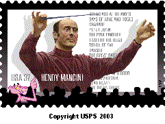 Stamp announcement 04-06:  Henry Mancini Commemorative Stamp. Copyright USPS 2003.