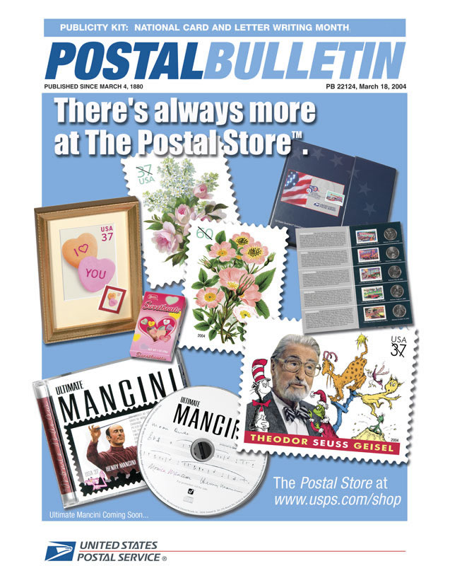 Postal Bulletin 22124, March 18, 2004. Publicity Kit: National card and letter writing month. There's always more at the Postal Store.