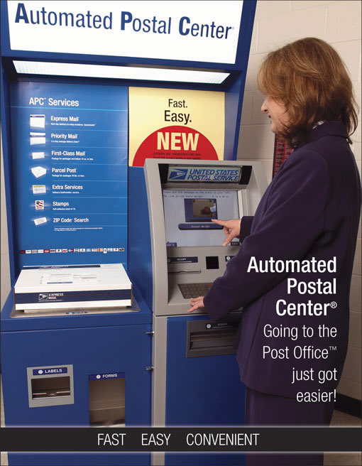 Automated Postal Center. Going to the Post Office just got easier - fast, easy, convenient.