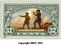 stamp announcement 04-08. lewis and clark bicentennial commemorative stamp, copyright 2003.