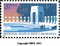 Stamp Announcement 04-13. National World War II Memorial Stamp, copyright 2003.