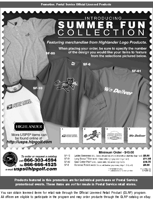 Introducing summer fun collection.  Merchandise from Highlander Logo Products. call 866-303-4594, fax 866-666-4525, or e-mail usps@hlpgolf.com.