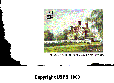 Stamp Announcement 04-15. Harriton House Stamped Card. Copyright 2003.