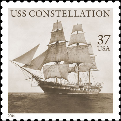 Stamp Announcement 04-19, USS Constellation Stamp, copyright 2003.