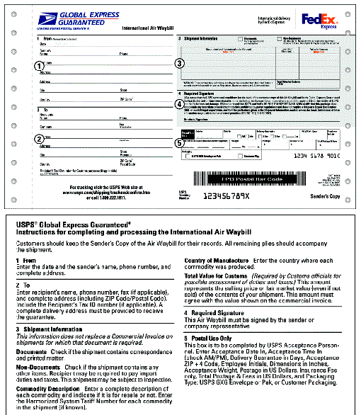 Graphic of an International Air Waybill and Instructions.