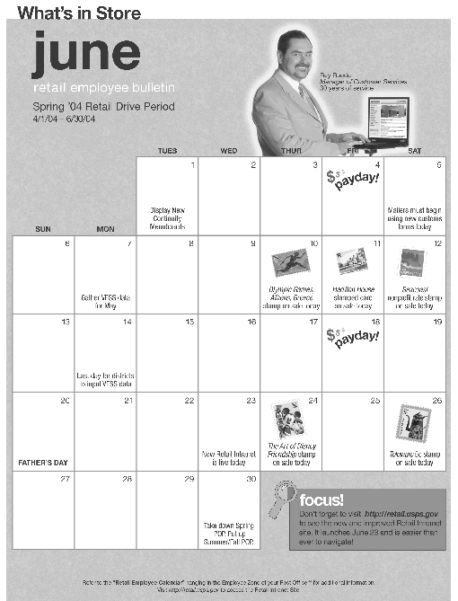 June retail employee bulletin. Spring '04 retail drive period 4/1/04-6/30/04. Access the retail intranet site at http://retail.usps.gov.